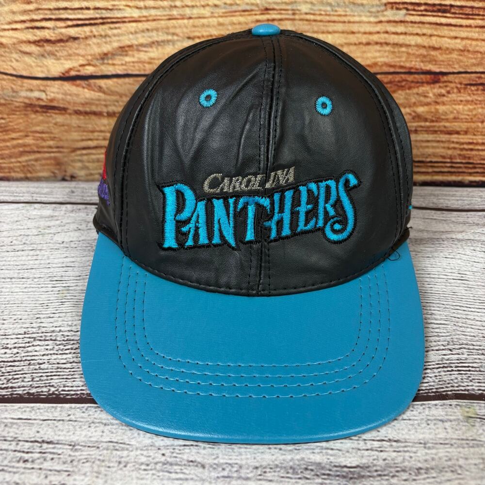 Vintage 1990s Carolina Panthers Leather NFL Football Snapback Hat